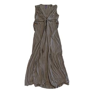 Seraphine Maternity Jersey Long Dress Green Knot Front V-Neck Sleeveless Sz 10